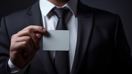 A men in suit with wite card in hand