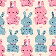 Obraz na płótnie Canvas Cute bunny rabbit seamless pattern in doodle style.Kawaii rabbit toy print.Girl and boy bunny art.Ideal for childish bedding,fabric,wallpaper,wrapping paper,textile,t-shirt.Vector illustration