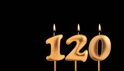 Golden candle 120 with flame - Birthday card on dark luxury background