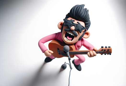 Personnage en p&acirc;te &agrave; modeler : Chanteur en costume rose