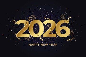 happy new year 2026 celebration with gold numbers - obrazy, fototapety, plakaty