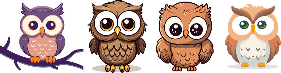 fantasy owl on white background, cartoon style illustration