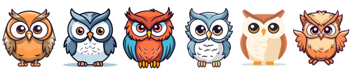 fantasy owl on white background, cartoon style illustration