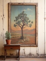 Vintage Rustic Desert Landscape: Captivating Digital Image of a Vintage Desert Painting
