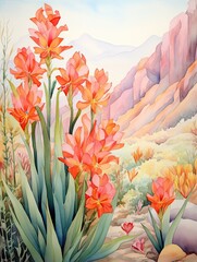 Watercolor Flowers in a Desert Landscape - Stunning Print Collection