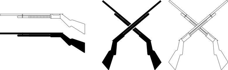outline silhouette Shotgun Cross icon set - obrazy, fototapety, plakaty