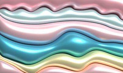 Inflated multicolored lines with shiny surface, 3D rendering illustration