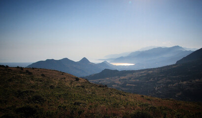 Sunset over the mountains and the sea near Preveli, Crete, Greece, May 2008