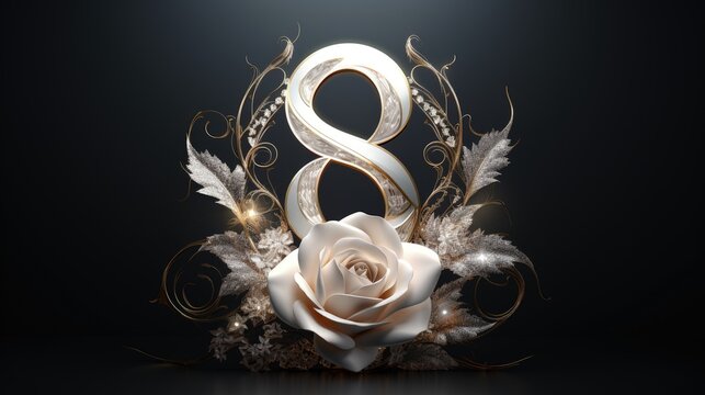 Beautiful charming creative number 8, to congratulate the birthday banner, the eighth of March, international women's day. Stylish background, luxury design.