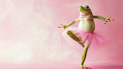 Green frog on the pastel background. 29 february leap year day concept - obrazy, fototapety, plakaty