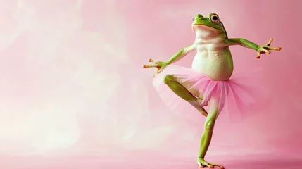 Deurstickers Green frog on the pastel background. 29 february leap year day concept © netrun78