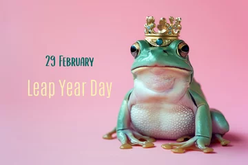 Tafelkleed Green frog on the pastel background. 29 february leap year day concept © netrun78