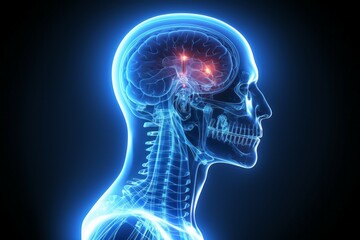 Hologram of the human brain. Background with selective focus and copy space