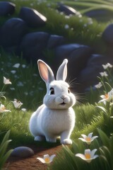 white rabbit in the grass  Generative IA