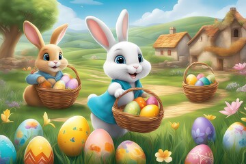 easter bunny and easter eggs Generative IA
