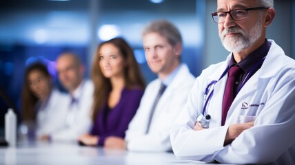 Fototapeta premium doctor with many years of experience giving talks to his colleagues to improve