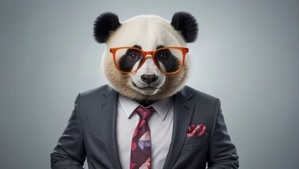 Foto op Plexiglas Cute panda with glasses, boss in a business © tanya78