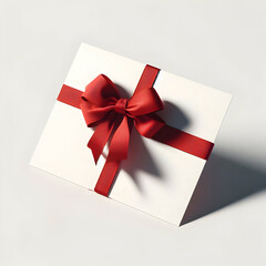 Blank Present Card with Red Ribbons and Bow Isolated on a White Background