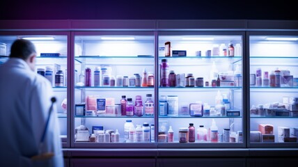 shelves full of medicines, ready for the next illness or major pandemic - obrazy, fototapety, plakaty