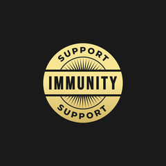 Immunity support label or immune system label vector isolated. Immunity support label for health products. Immune system booster label design for supplement and vitamin packaging.