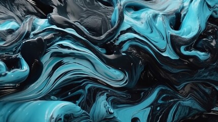 Obraz premium Abstract black and light blue acrylic painted fluted 3d painting texture luxury background banner on canvas - light blue and black waves swirls. Decor concept. Wallpaper concept. Art concept. 3d