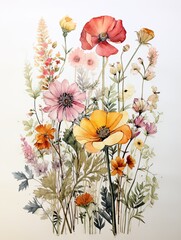 Rustic Decor: Watercolor Flowers and Vintage Landscape - Floral Wall Art