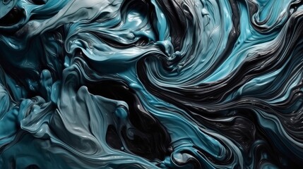 Abstract black and light blue acrylic painted fluted 3d painting texture luxury background banner on canvas - light blue and black waves swirls. Decor concept. Wallpaper concept. Art concept. 3d