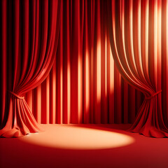 Fototapeta premium Red Curtain Background with Shadow, 3D Rendering