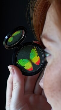 photo-realistic Makeup photography that simulates a butterfly on the model's face, with precise details and vibrant colors - generative ai