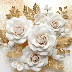 3d glitter and gold white blush wedding rose clipart pattern