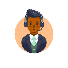 Сallcenter Employee. Isolated Call Center Staff in Flat Design on White