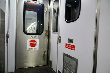 Emergency Exit door inside DC Commuter train | DC Commuter ralline passenger car.