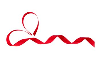 Red heart shaped satin ribbon isolated transparent png. Saint Valentine's Day symbol of love, romance, warmth and happiness.
February 14 holiday design element.