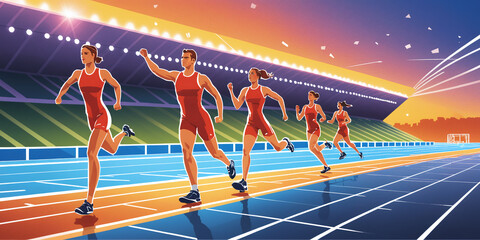 Athletes in competition, training, Olympics