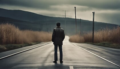 A business man standing on the road