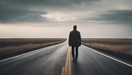 Obraz premium A depressed man walking on the road