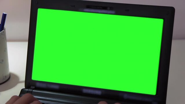 A Notebook Computer Green Screen. You can replace green screen with the footage or picture you want with “Keying” effect in After Effects (check out tutorials on YouTube). 4K.