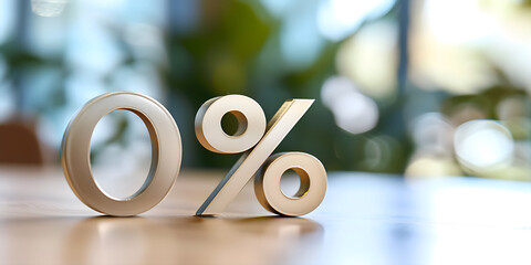 Percentage symbol, interest rate 0%. Made of metal. - obrazy, fototapety, plakaty