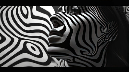 Distorted female attractive bodies, in black and white with a striped pattern