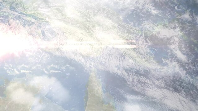 Zoom in from space and focus on Daru, Papua New Guinea. 3D Animation. Background for travel intro. Elements of this image furnished by NASA.