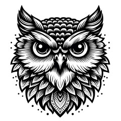 ICON Owl head, black and white outline vector