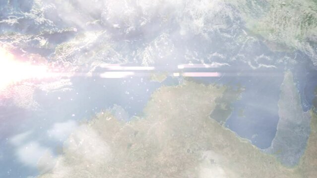 Zoom in from space and focus on Darwin, Australia. 3D Animation. Background for travel intro. Elements of this image furnished by NASA.