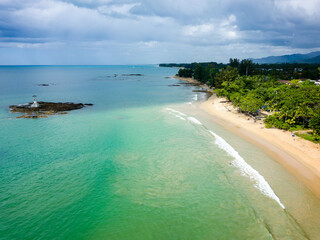 Aerial view of the picturesque tropical beach of Nangthong in Khao Lak, Thailand