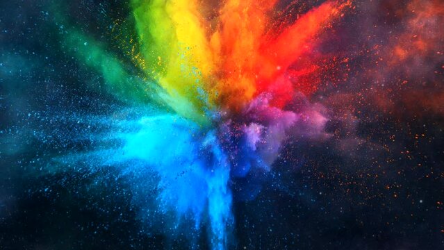 Colorful powder explode on black background happy holi day video looping background
