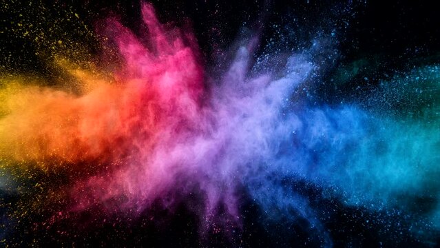Colorful powder explode on black background happy holi day video looping background