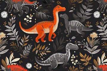 background seamless pattern with dinosaurs