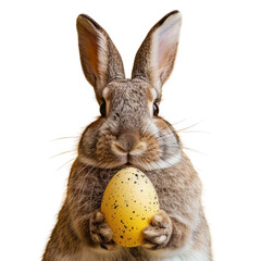 Rabbit Holding Egg in Mouth, Cute Animal With Easter Symbol