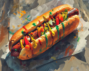 abstract New York style hotdog - obrazy, fototapety, plakaty