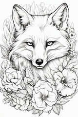 Fototapeta premium Coloring book, fox with flowers, Generative AI