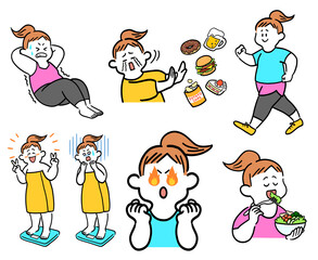 ダイエットに励む太り気味の女性のセット